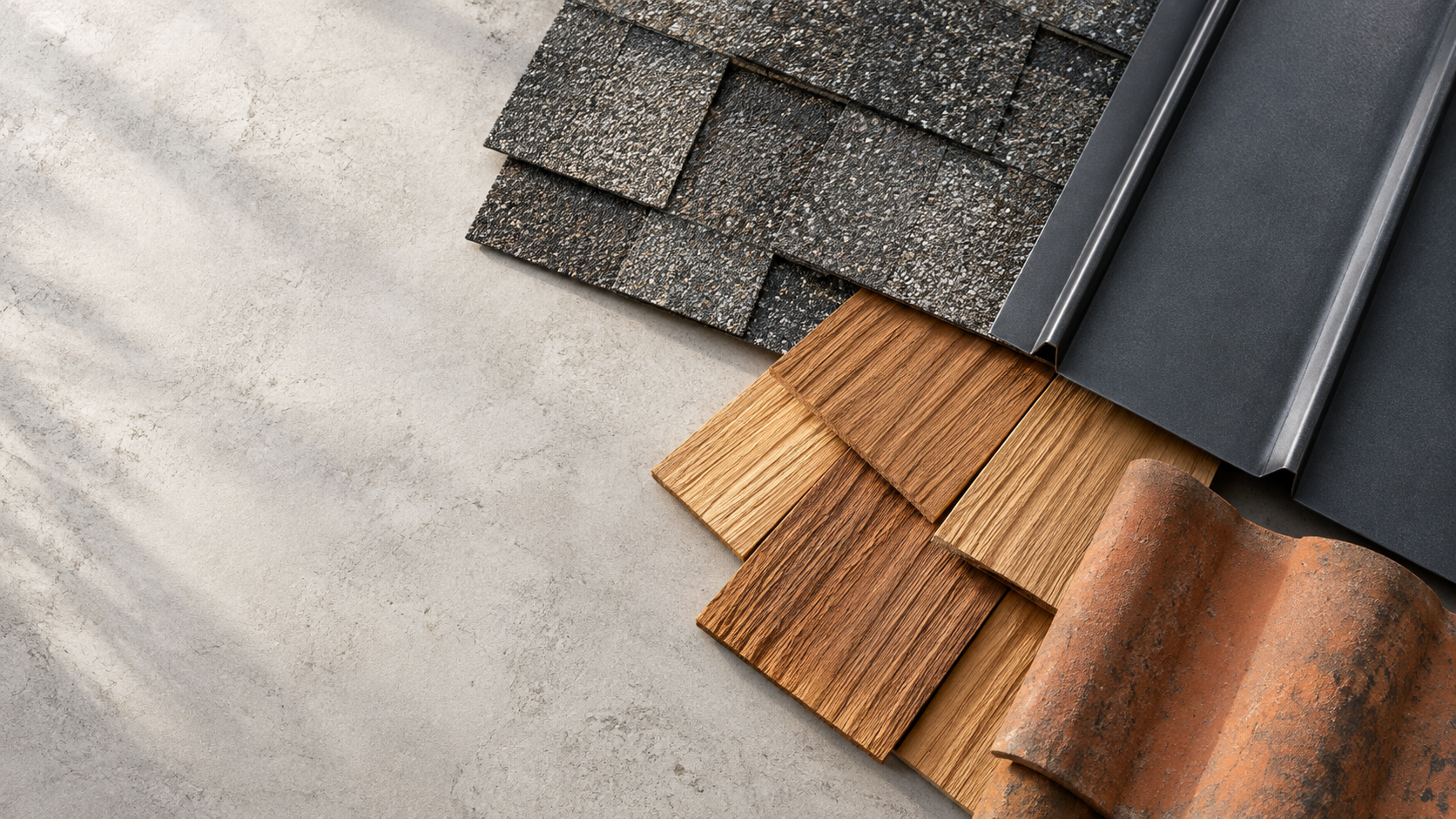 Asphalt shingle, standing seam metal, cedar, and tile roofing materials
